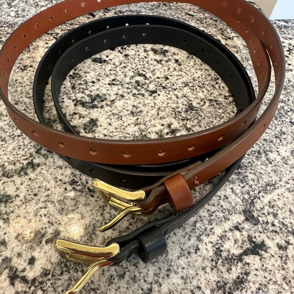J. Crew women’s Black and Brown Leather Belts with Gold Buckles